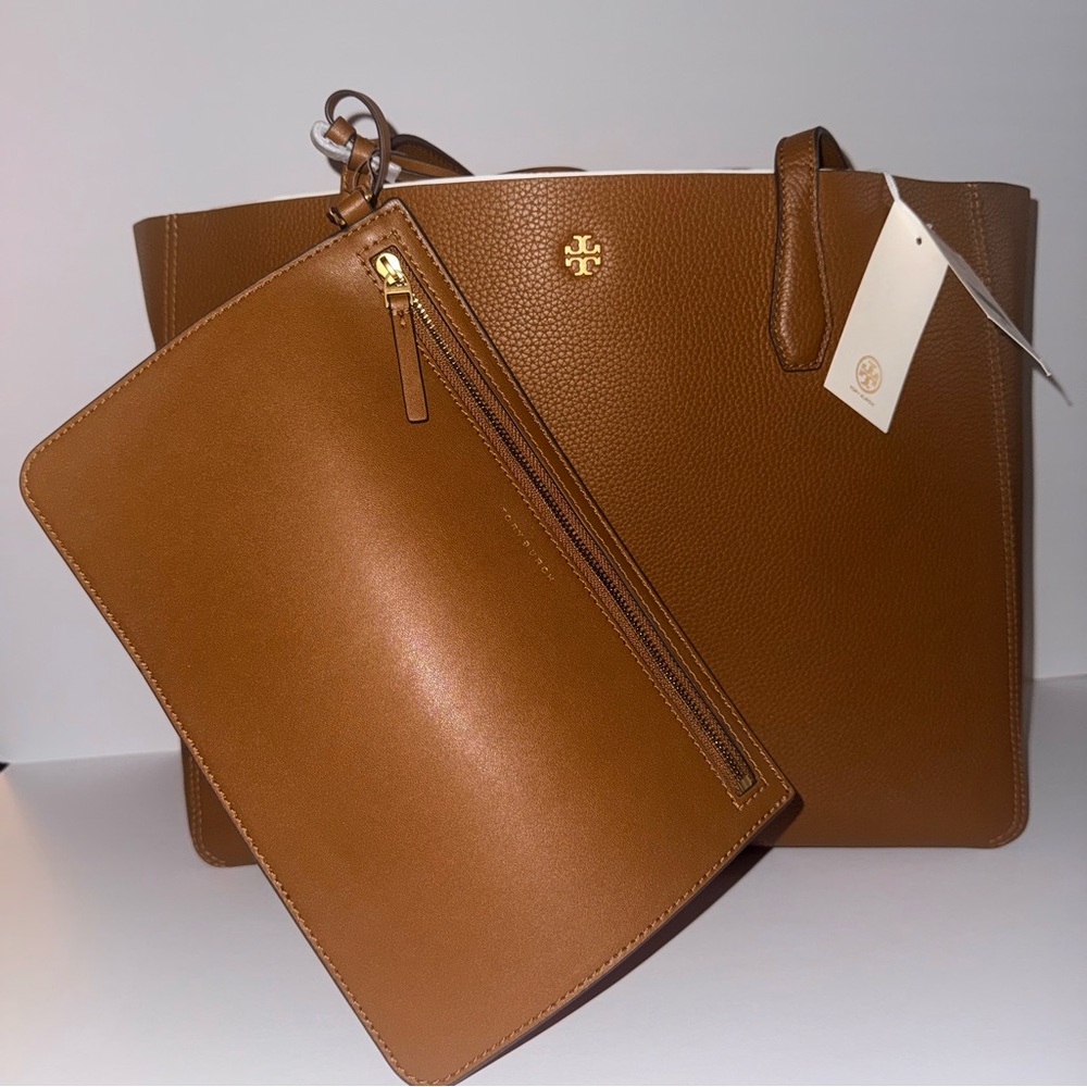 Tory Burch Tan Pebble Leather Tote with Pouch